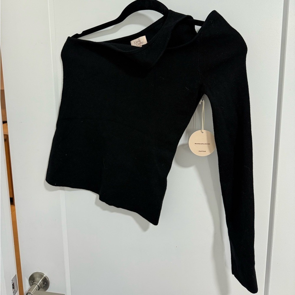 Camila Coelho One-Sleeve Black Knit Top Size S Revolve NWT